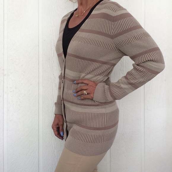 LAFAYETTE 148 BROWN TAN STRIPED CARDIGAN SIZE SMALL - Picture 3 of 8